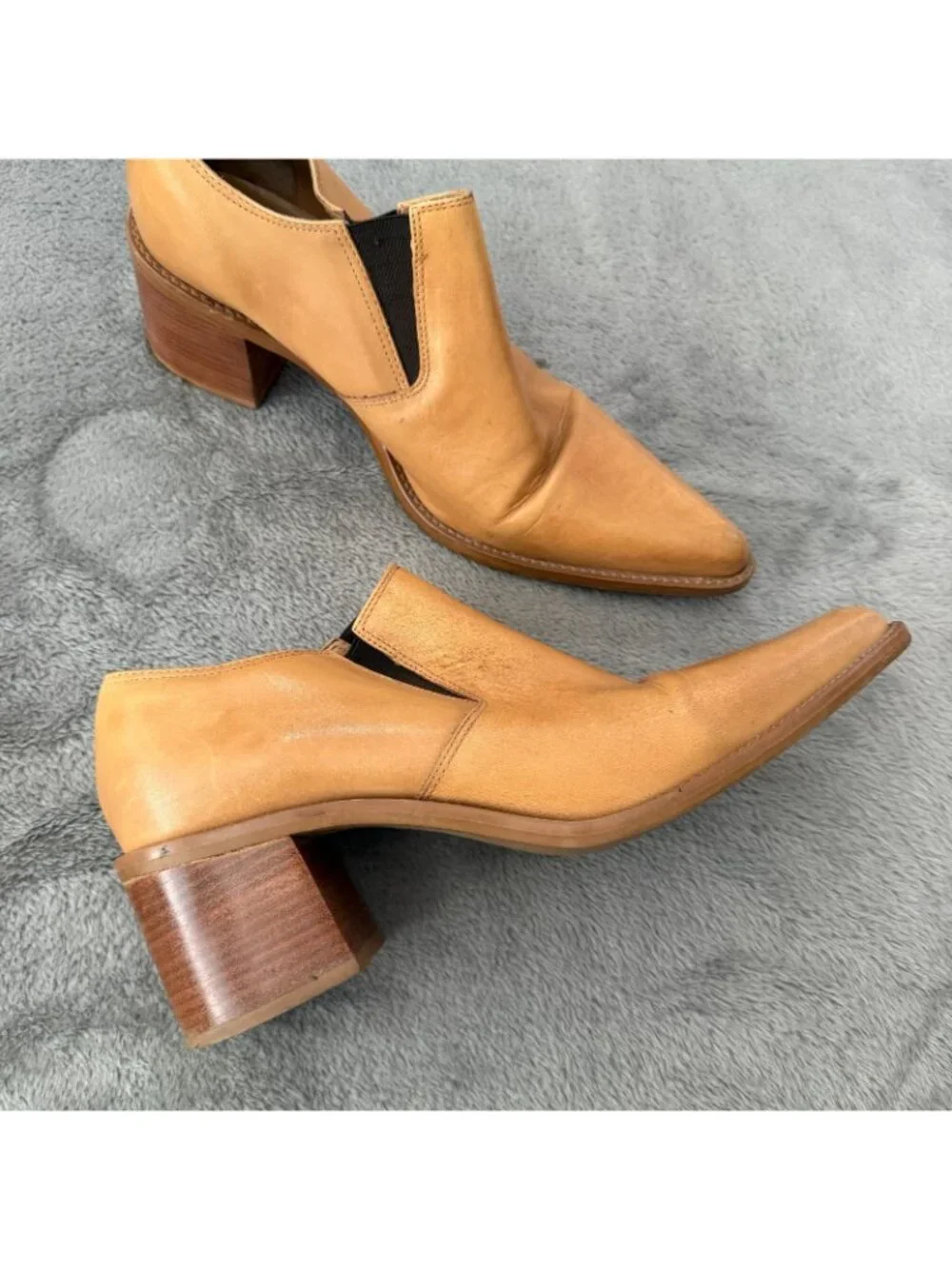 Vintage 90s Y2K Bongo Tan Leather Pointed Toe Boots Booties 10 Western